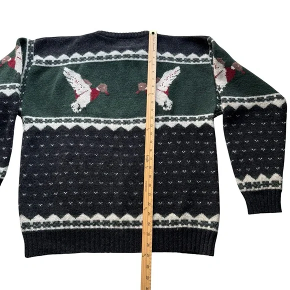 Vintage 90s Woolrich Sweater Mens Large Green Mallard Ducks 100% Wool Hunting - Picture 7 of 13